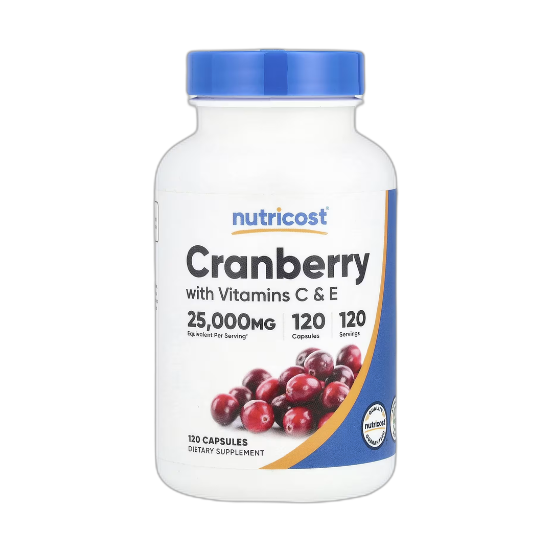 Nutricost, Cranberry with Vitamins C & E, 120 Capsules front packaging view