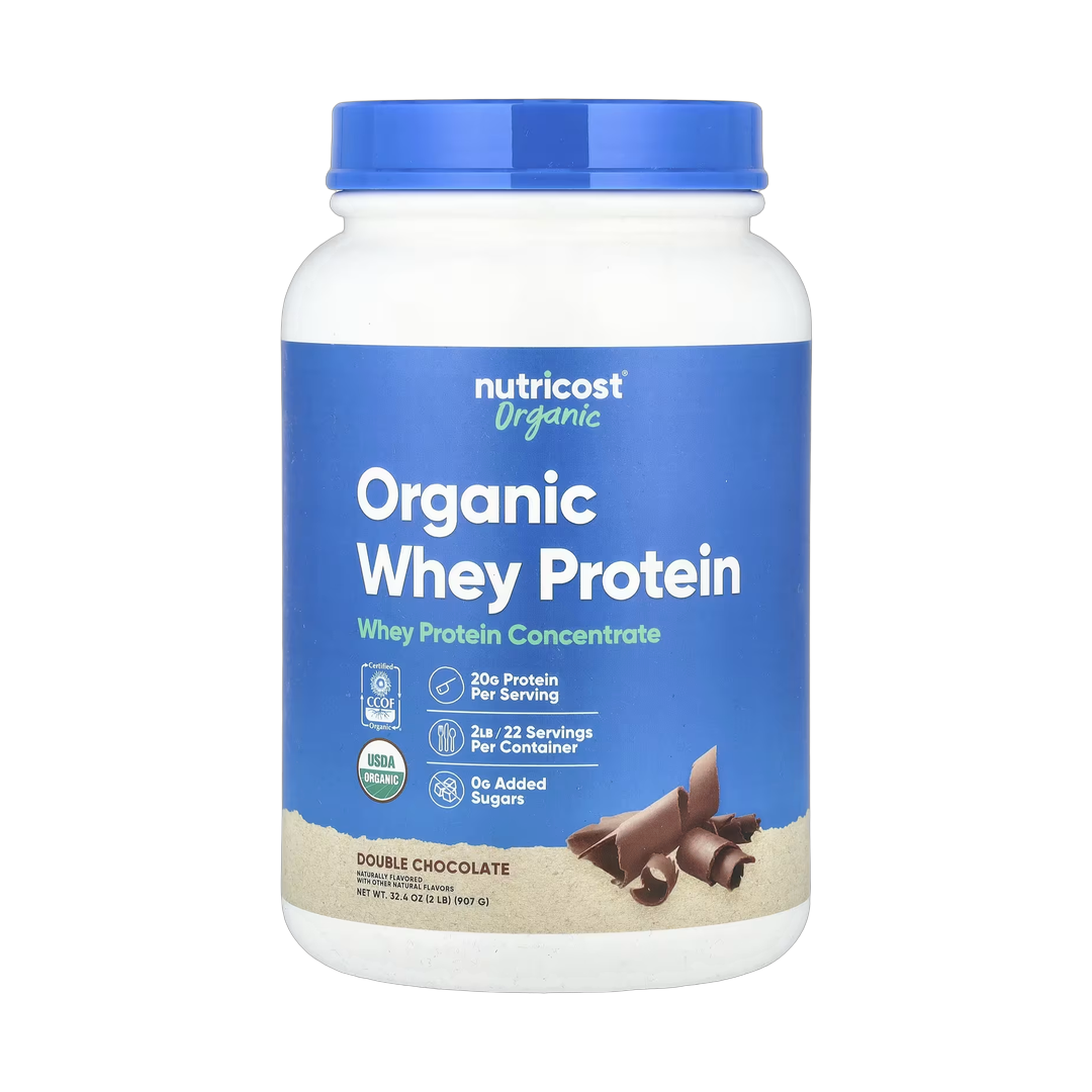 Nutricost, Organic Whey Protein, Double Chocolate, 2 lb, 907 g front packaging view