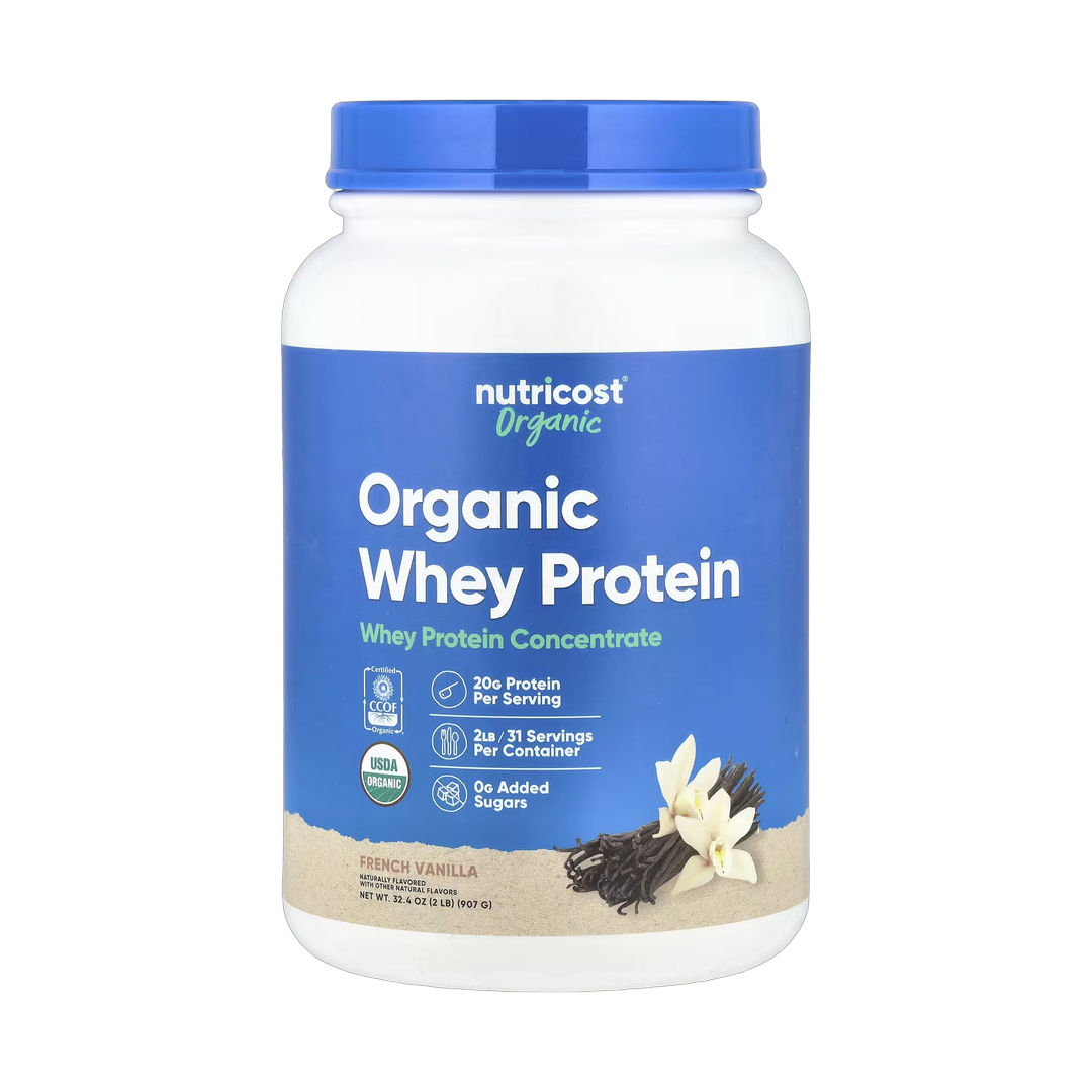 Nutricost, Organic Whey Protein, French Vanilla, 2 lb, 907 g front packaging view