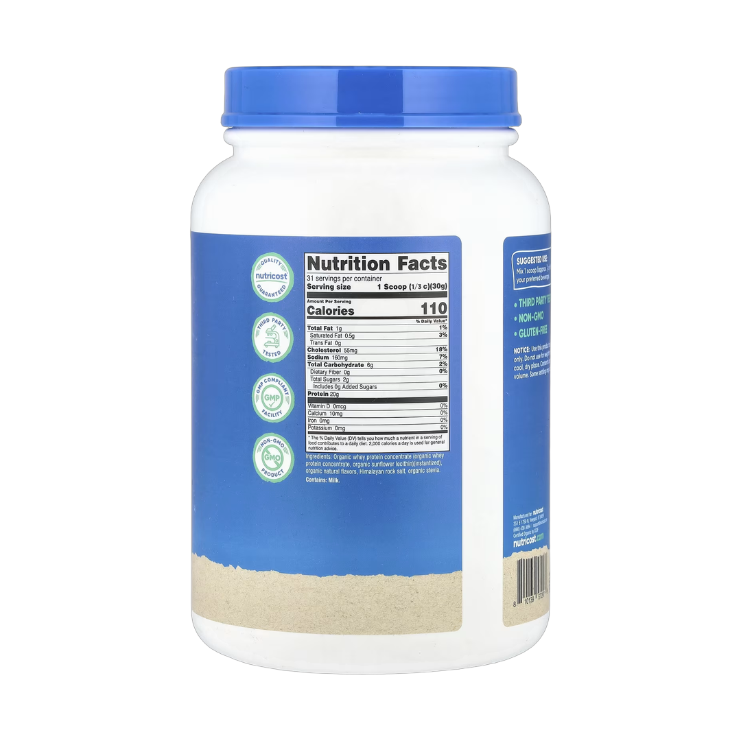 Nutricost, Organic Whey Protein, French Vanilla, 2 lb, 907 g back packaging view