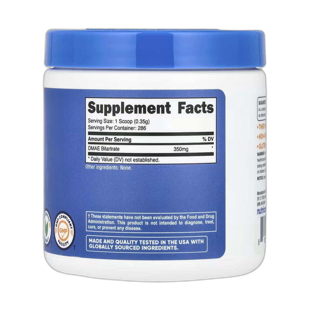 Nutricost, DMAE Bitartrate, Unflavored, 3.6 oz, 100 g back packaging view