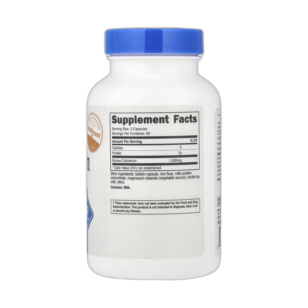 Nutricost, Colostrum, 120 Capsules back packaging view