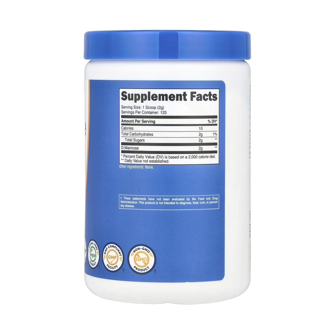 Nutricost, D-Mannose, Unflavored, 8.9 oz, 250 g back packaging view