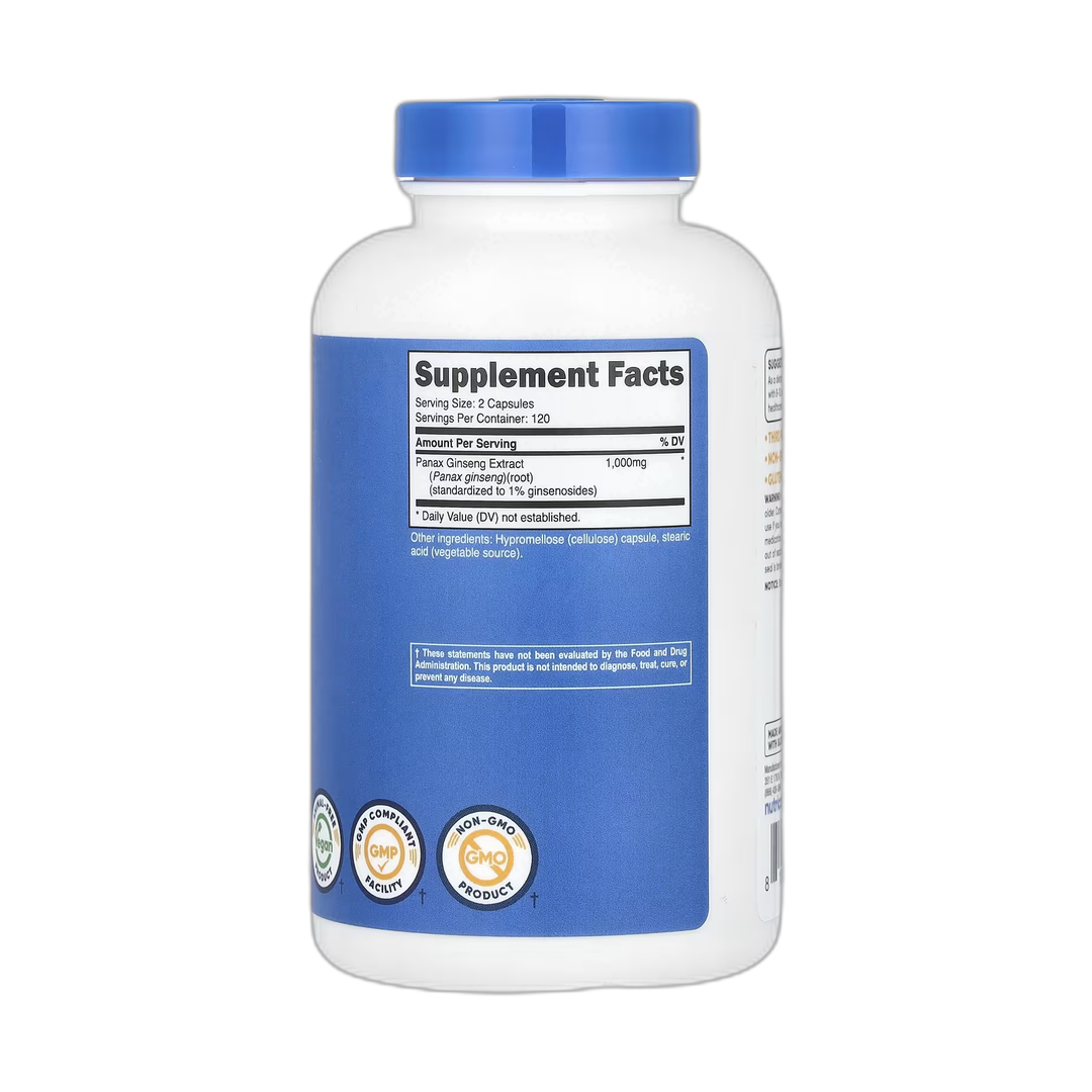 Nutricost, Panax Ginseng, 240 Capsules back packaging view