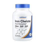 Nutricost, Iron Chelate From Ferrochel, 36 mg, 240 Capsules front packaging view