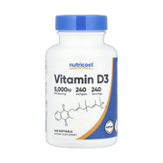 Nutricost, Vitamin D3, 125 mcg (5,000 IU), 240 Softgels front packaging view