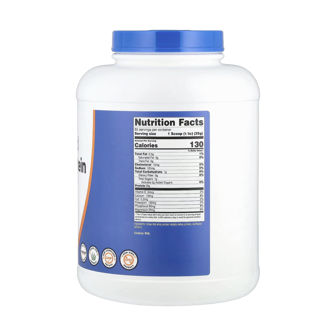 Nutricost, Grass-Fed Whey Protein Isolate, Unflavored, 5 lb, 2,268 g back packaging view