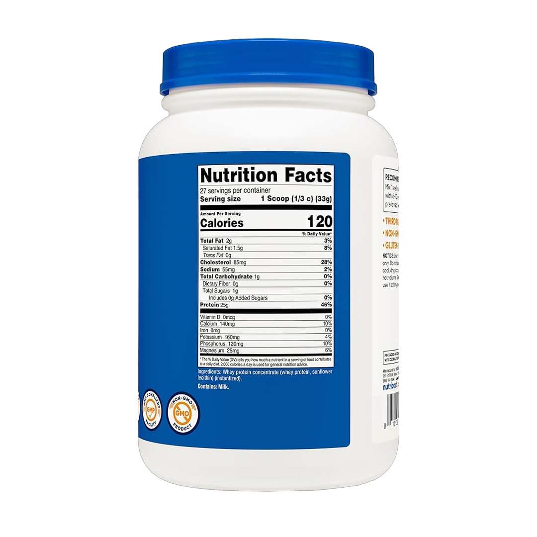 Nutricost, Whey Protein Concentrate, Unflavored, 2 lb back packaging view