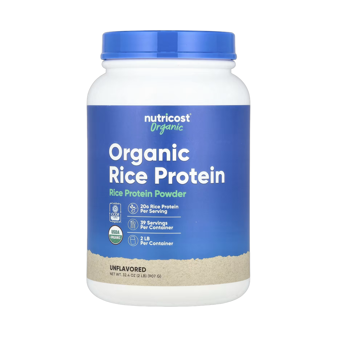 Nutricost, Organic Rice Protein Powder, Unflavored, 2 lb, 907 g front packaging view