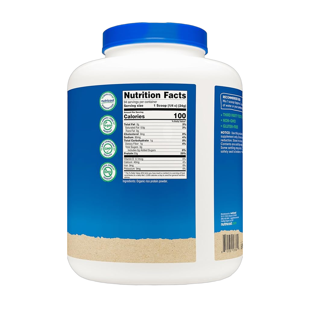 Nutricost, Organic, Rice Protein, 5 lb, 2,268 g back packaging view