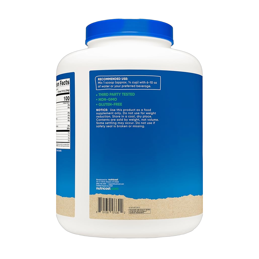 Nutricost, Organic, Rice Protein, 5 lb, 2,268 g packaging side view