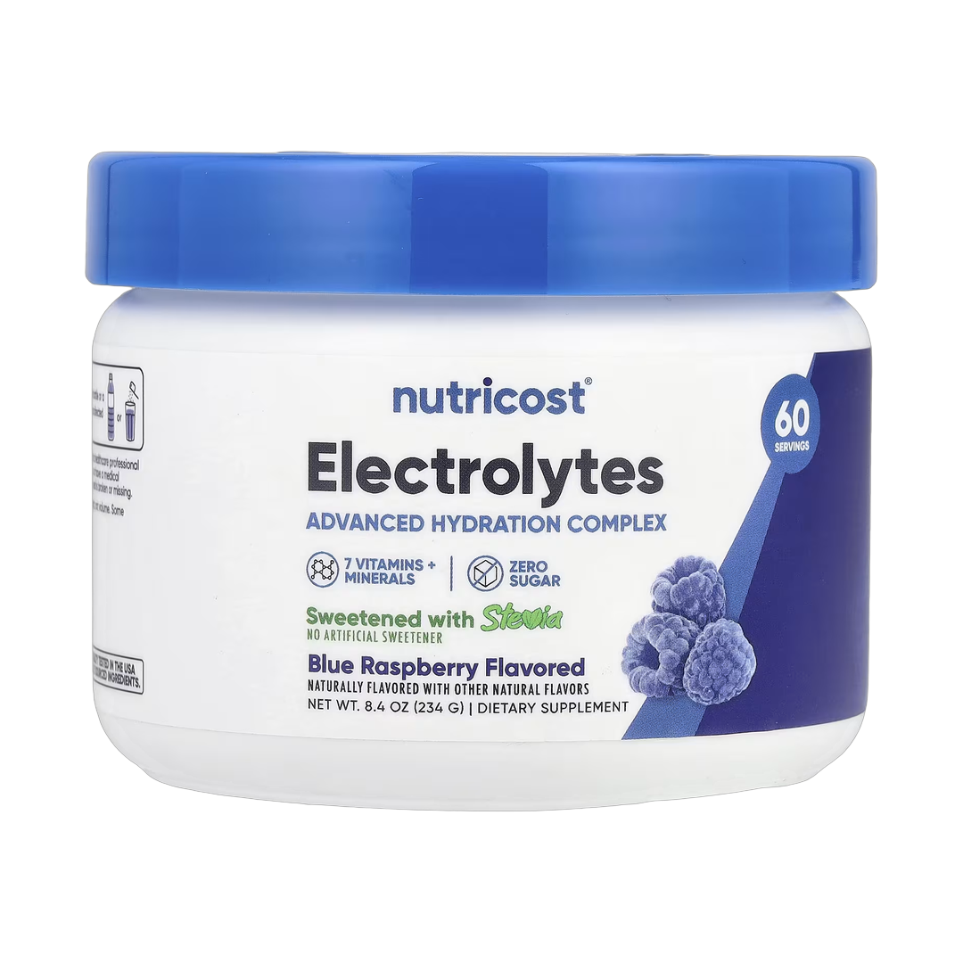 Nutricost, Electrolytes, Advanced Hydration Complex, Blue Raspberry, 8.4 oz, 234 g front packaging view