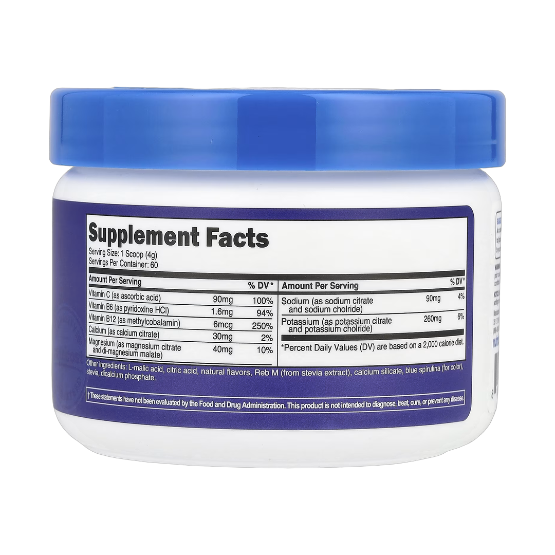 Nutricost, Electrolytes, Advanced Hydration Complex, Blue Raspberry, 8.4 oz, 234 g back packaging view