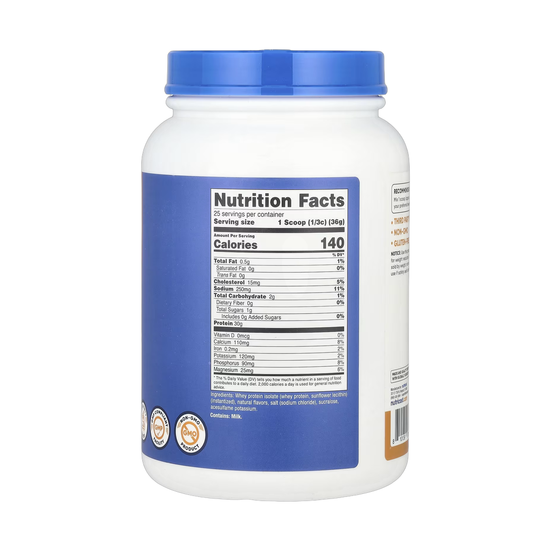 Nutricost, Whey Protein Isolate, Salted Caramel, 2 lb, 907 g back packaging view