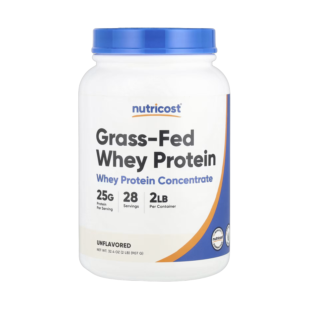 Nutricost, Grass-Fed Whey Protein, Unflavored , 2 lb, 907 g front packaging view