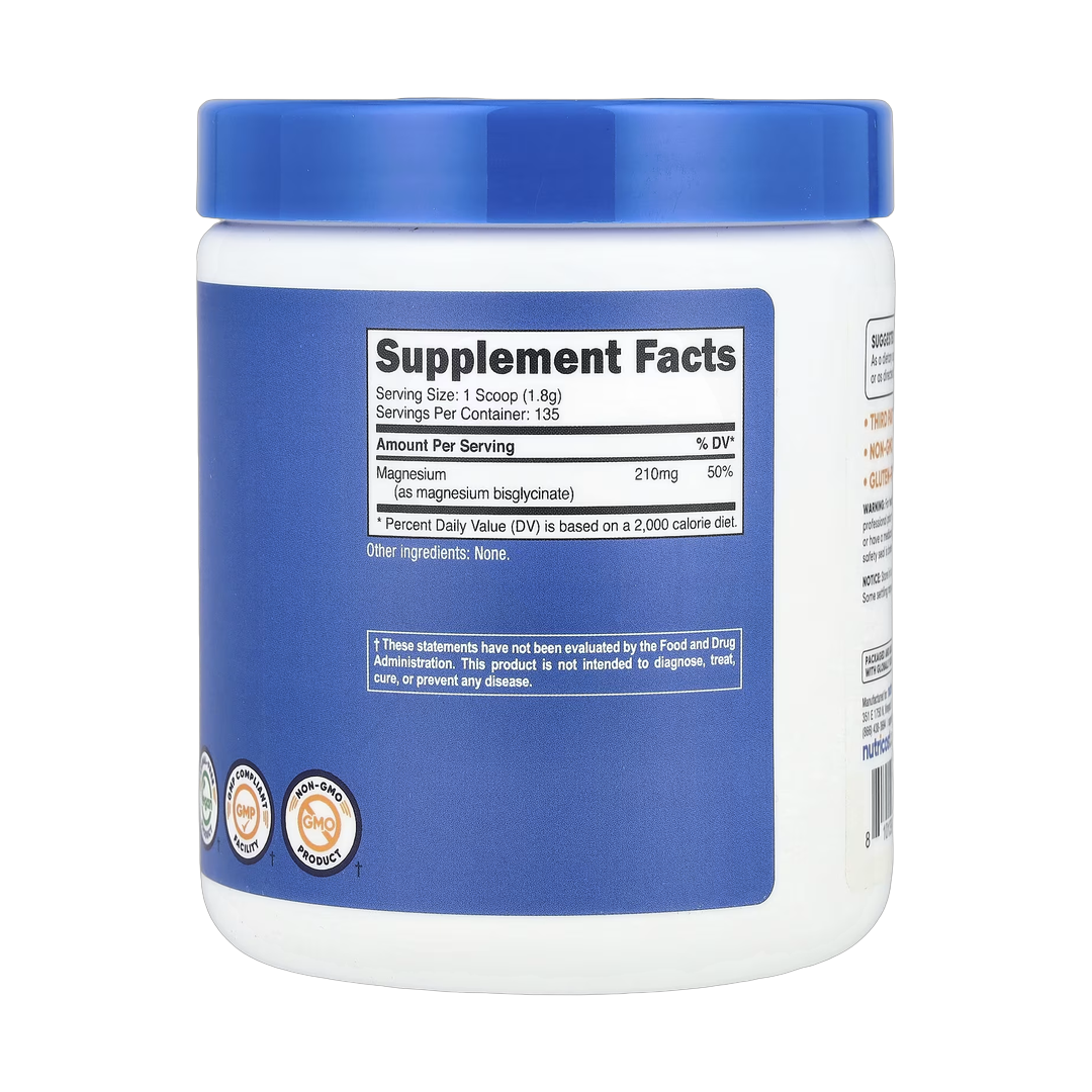 Nutricost, Magnesium Bisglycinate, Unflavored, 8.9 oz, 250 g back packaging view