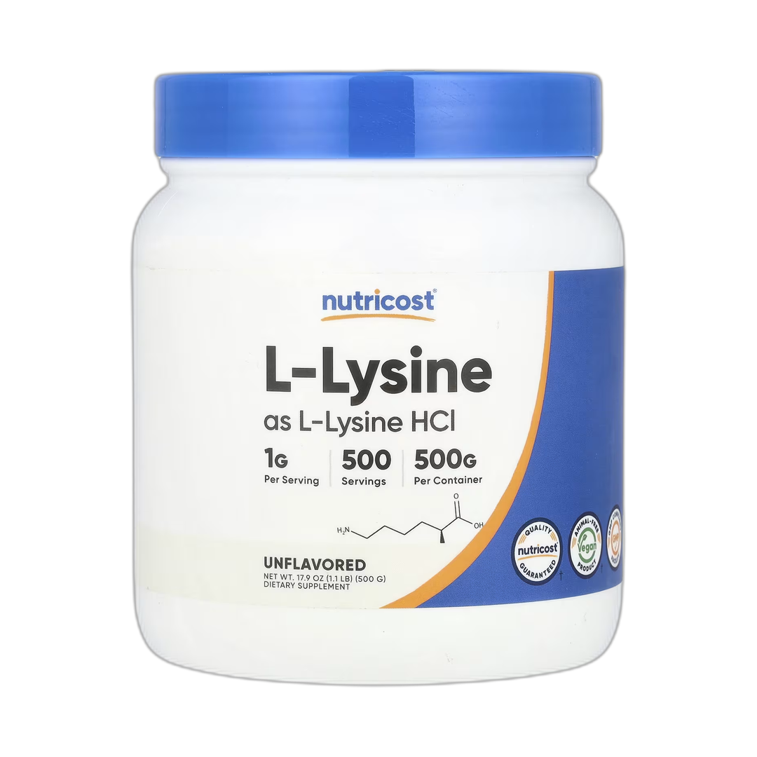 Nutricost, L-Lysine, Unflavored, 17.9 oz, 500 g front packaging view