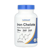 Nutricost, Iron Chelate From Ferrochel, 18 mg, 240 Capsules front packaging view