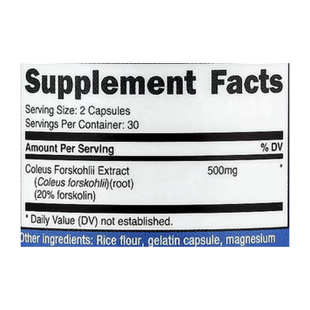 Nutricost, Coleus Forskohlii, 60 Capsules supplement facts label showing ingredients, vitamins, minerals, and serving information
