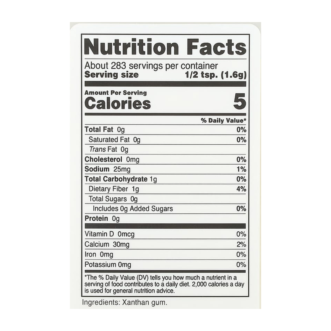 Nutricost, Pantry, Xanthan Gum, 16.2 oz, 454 g supplement facts label showing ingredients, vitamins, minerals, and serving information