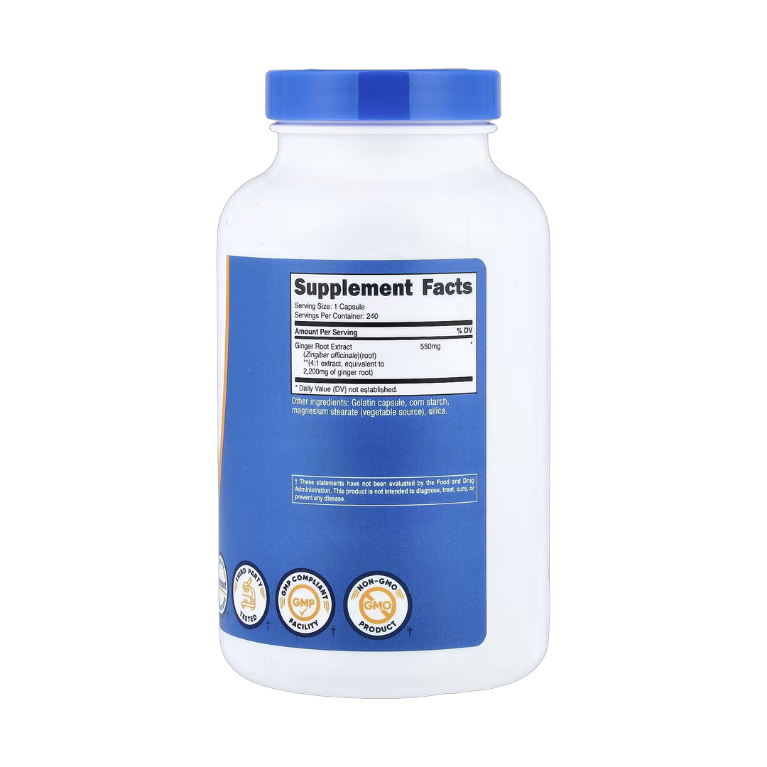 Nutricost, Ginger Root Extract, 240 Capsules back packaging view