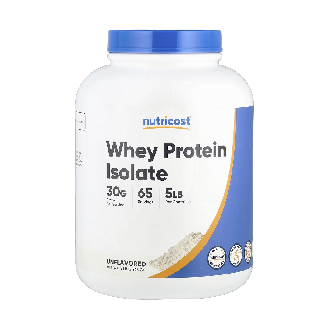 Nutricost, Whey Protein Isolate, Unflavored, 5 lb, 2,268 g front packaging view