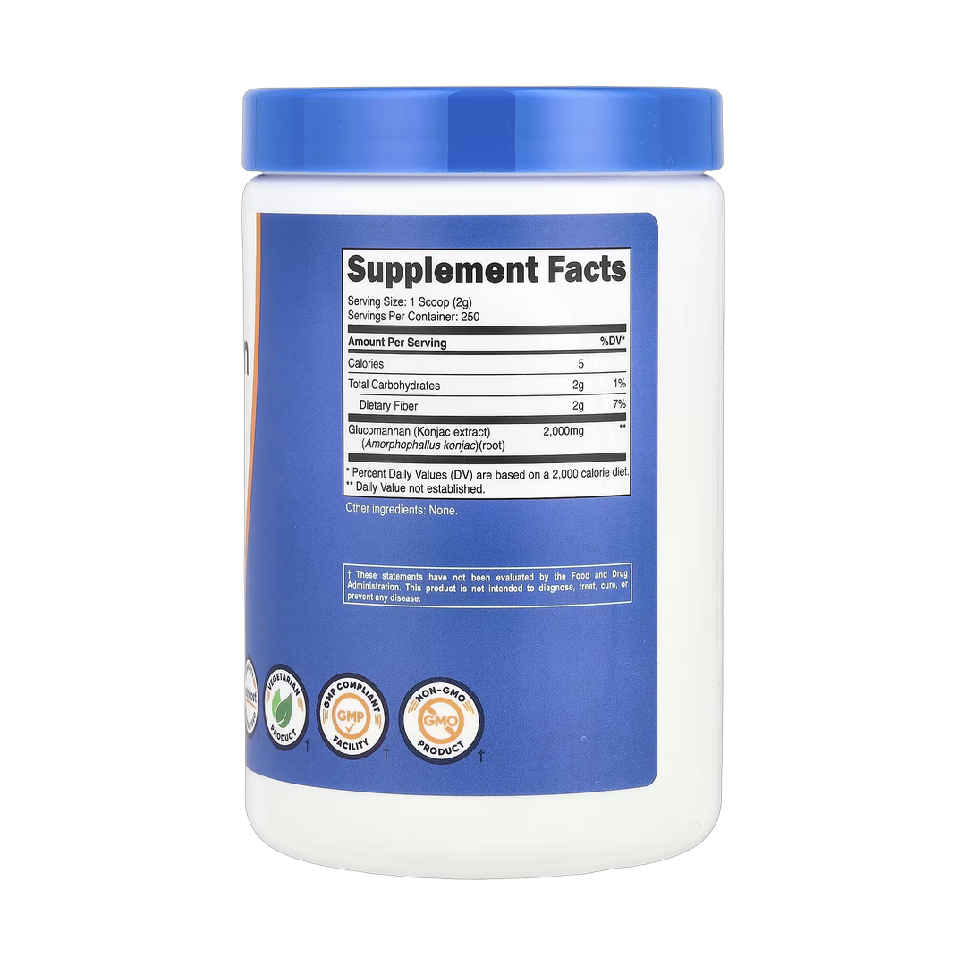 Nutricost, Glucomannan, Unflavored, 17.9 oz, 500 g back packaging view