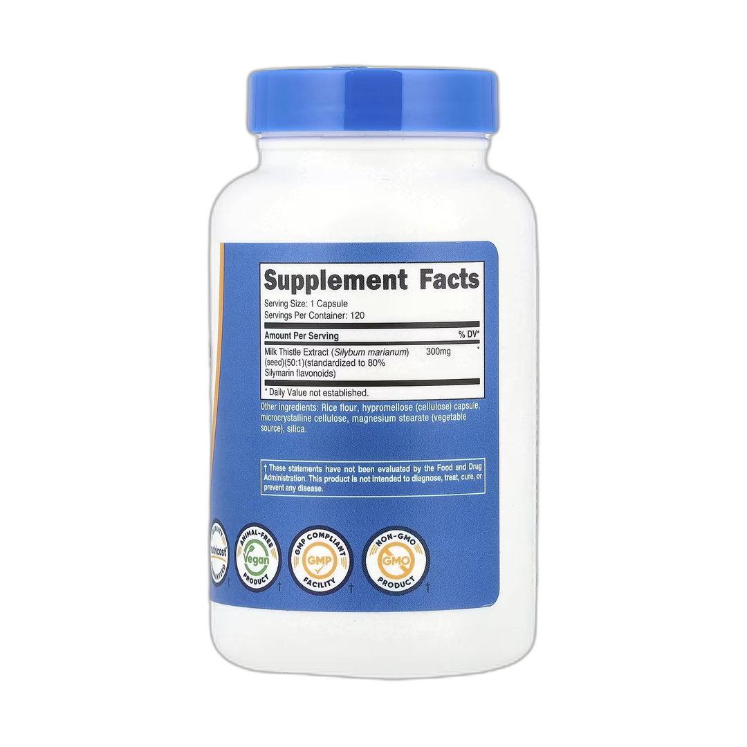 Nutricost, Milk Thistle, 300 mg, 120 Capsules back packaging view