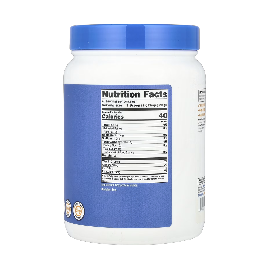 Nutricost, Soy Protein Isolate, Unflavored, 1 lb, 454 g back packaging view