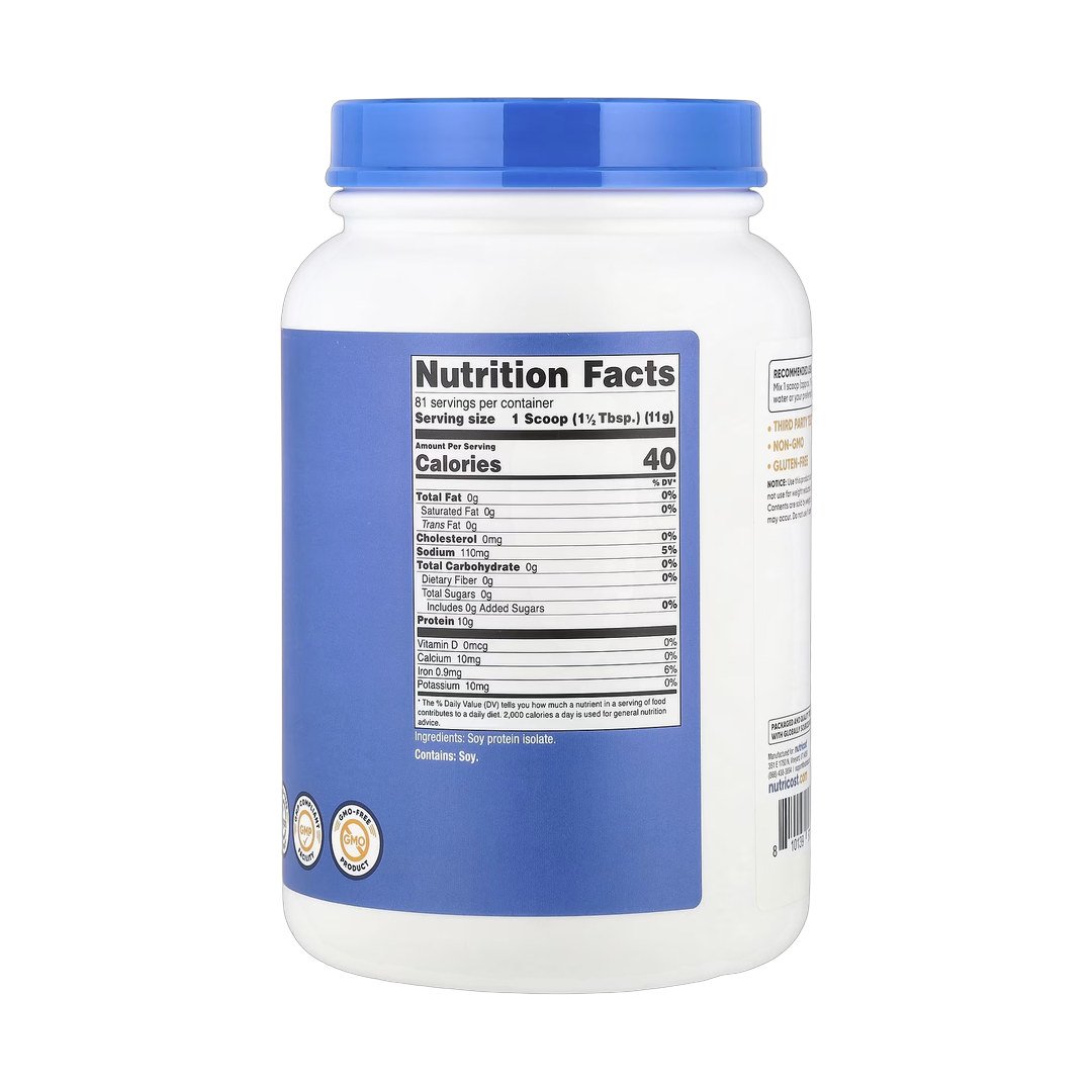 Nutricost, Soy Protein Isolate, Unflavored, 2 lb, 907 g back packaging view