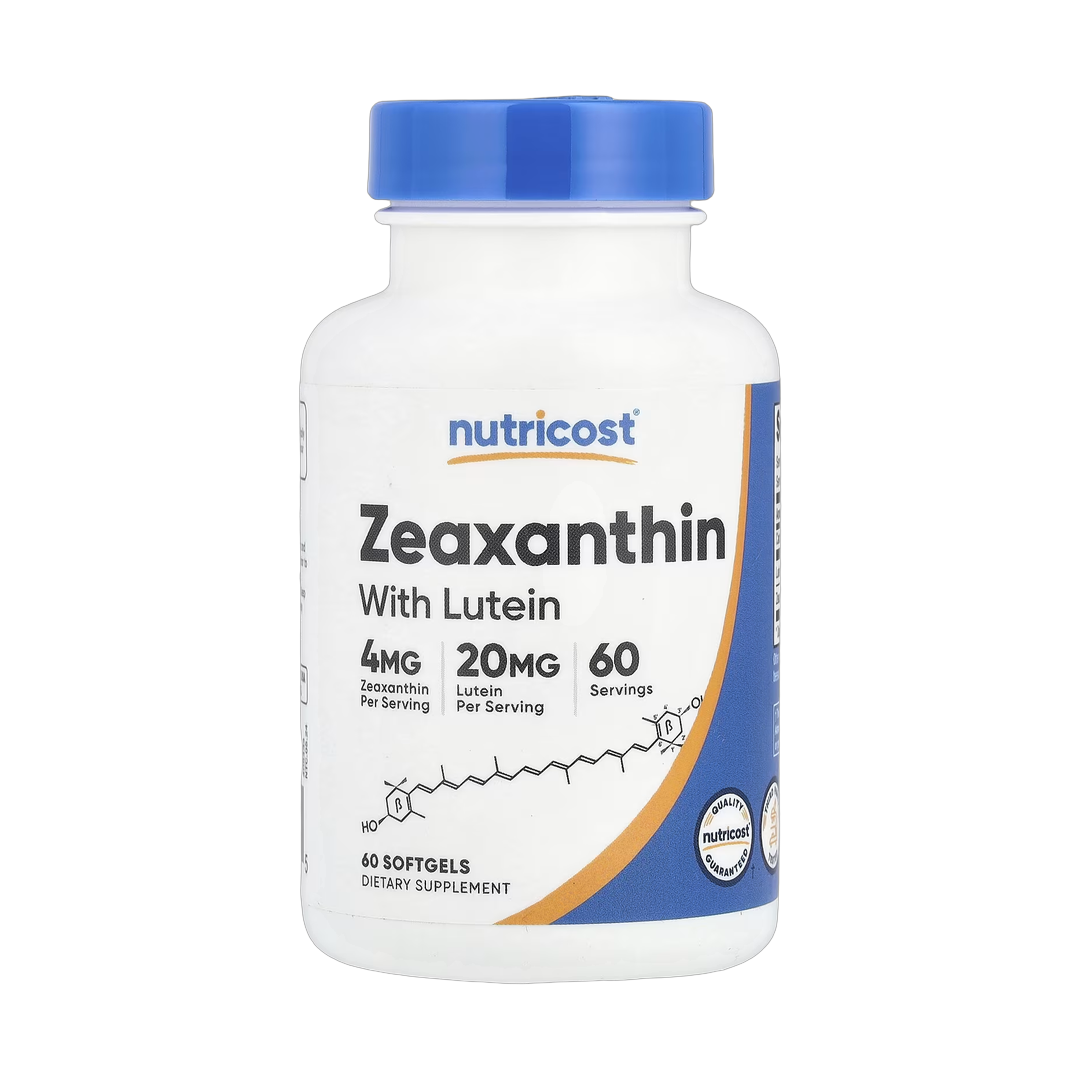 Nutricost, Zeaxanthin with Lutein, 60 Softgels front packaging view