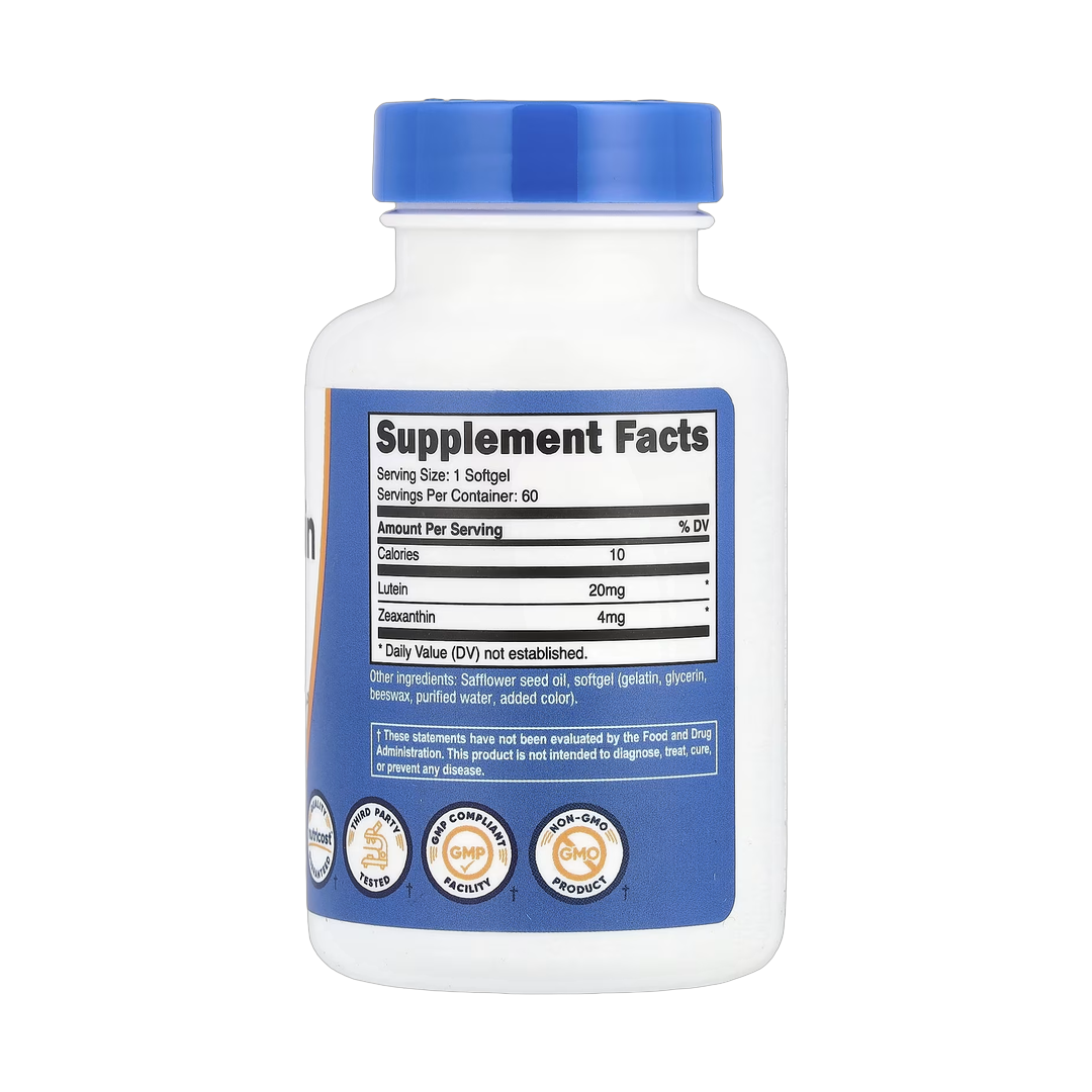 Nutricost, Zeaxanthin with Lutein, 60 Softgels back packaging view