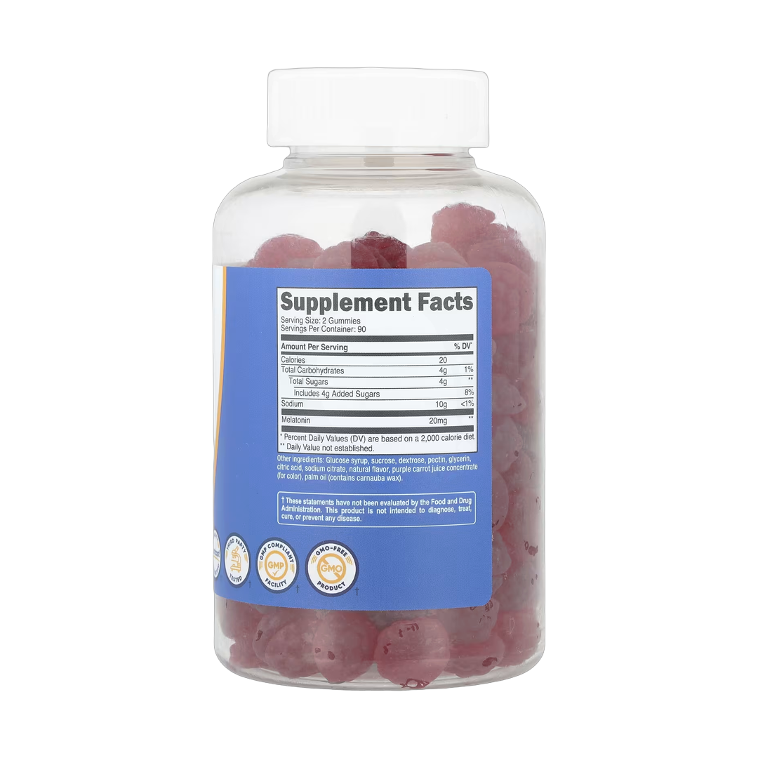 Nutricost, Melatonin Gummies, Strawberry, 180 Gummies back packaging view