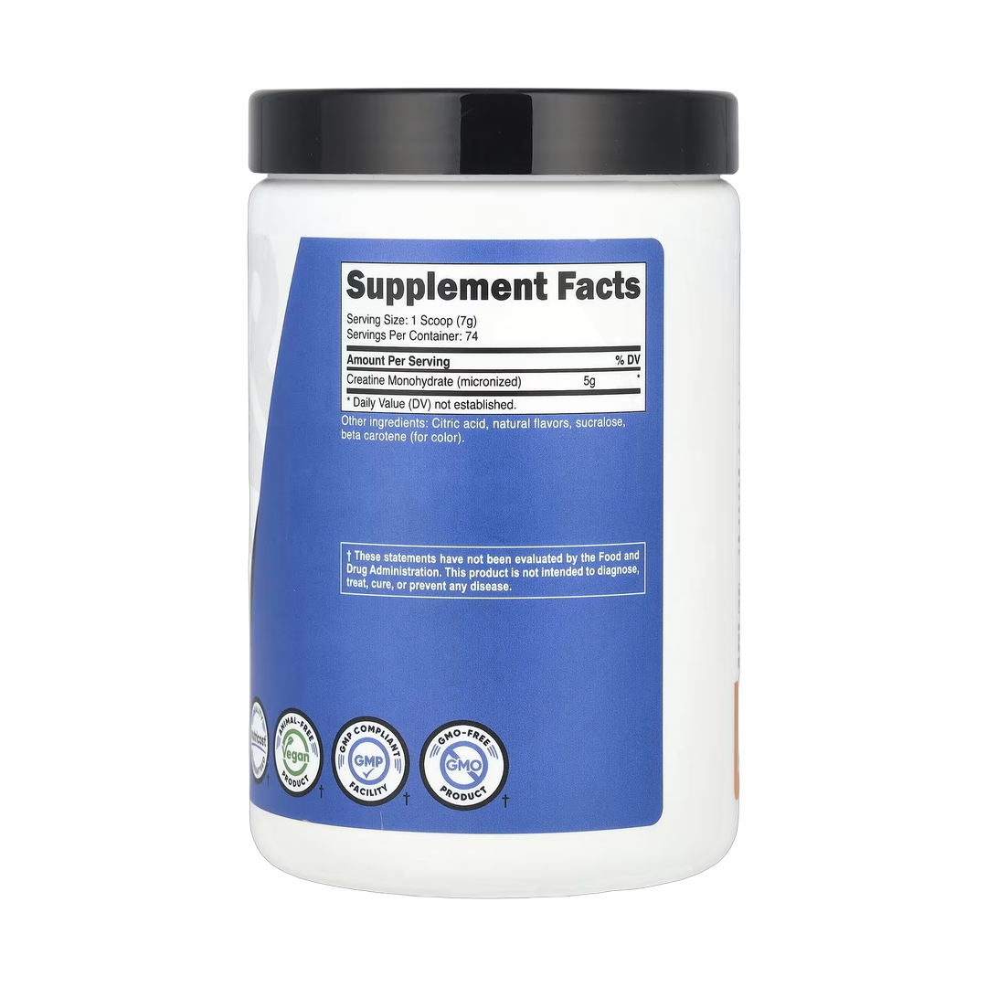 Nutricost, Performance, Creatine Monohydrate, Mandarin Orange, 1.1 lb, 500 g back packaging view