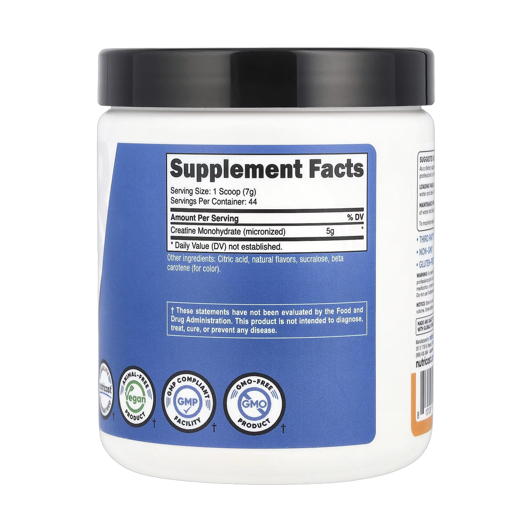 Nutricost, Performance, Creatine Monohydrate, Mandarin Orange, 10.7 oz, 300 g back packaging view