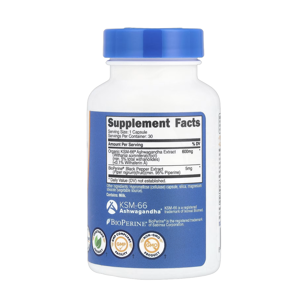 Nutricost, KSM-66, Ashwagandha Root Extract, 600 mg, 30 Capsules back packaging view
