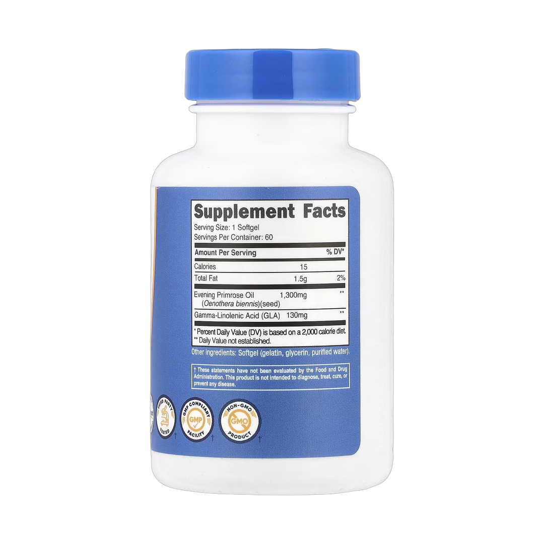 Nutricost, Evening Primrose Oil, 1,300 mg, 60 Softgels back packaging view