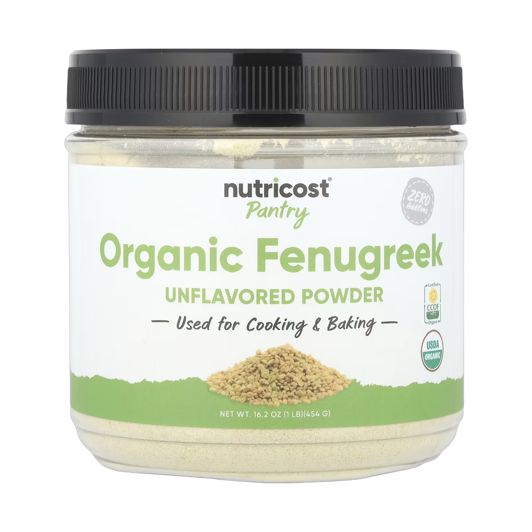 Nutricost, Pantry, Organic Fenugreek Powder, Unflavored , 16.2 oz, 454 g front packaging view