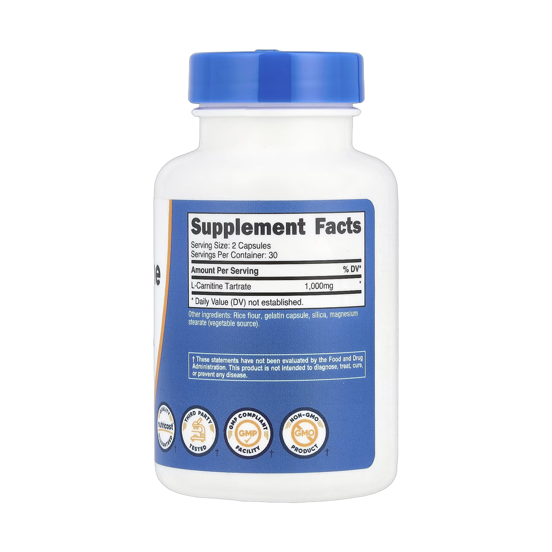 Nutricost, L-Carnitine Tartrate, 60 Capsules back packaging view