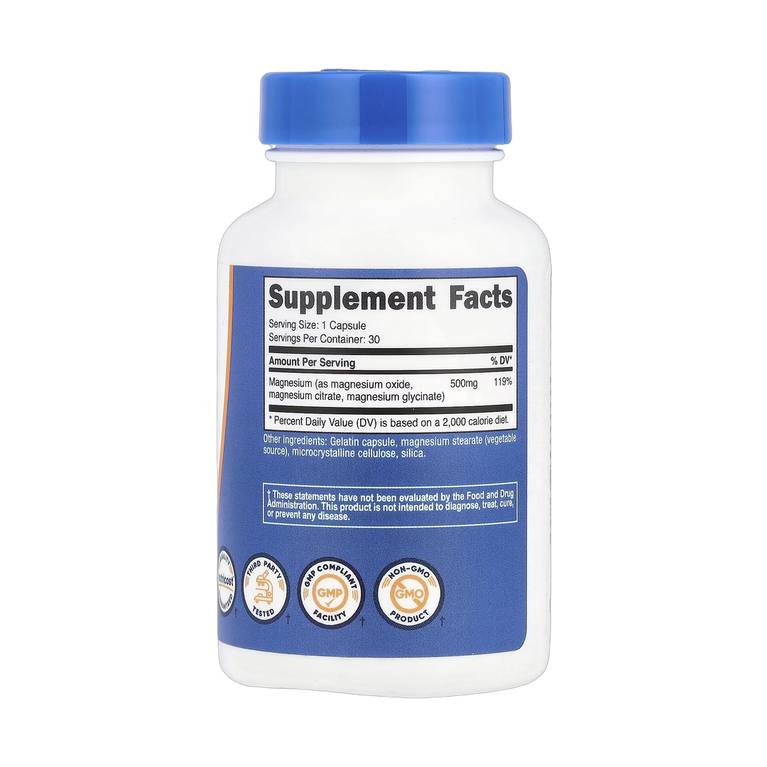Nutricost, Magnesium Complex, 500 mg, 30 Capsules back packaging view
