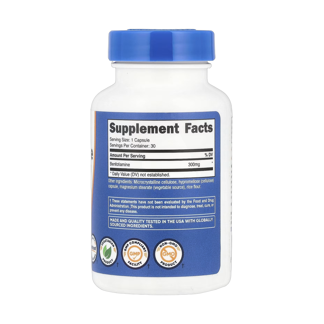 Nutricost, Benfotiamine, 300 mg, 30 Capsules back packaging view