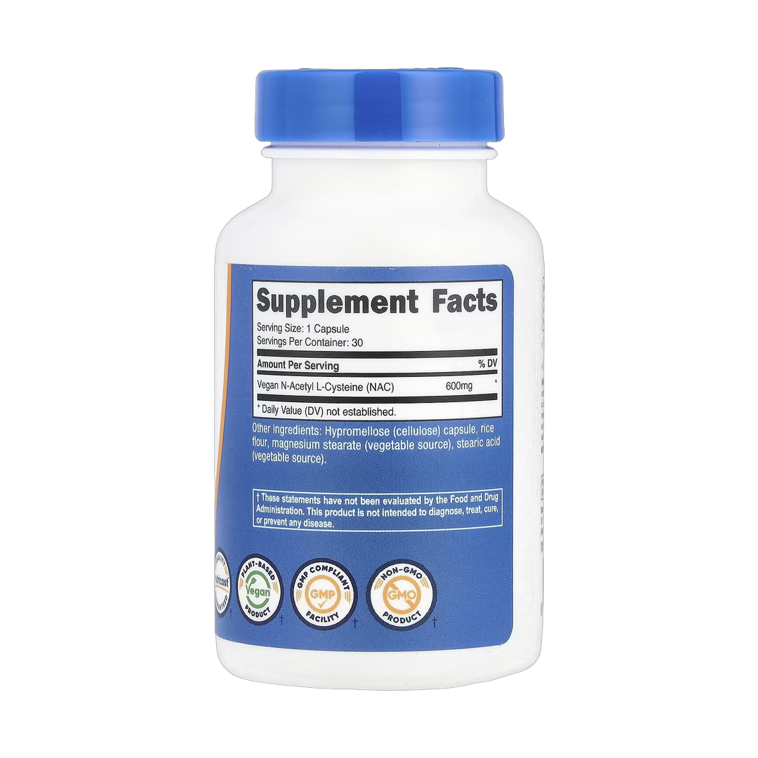 Nutricost, NAC, 600 mg, 30 Capsules back packaging view