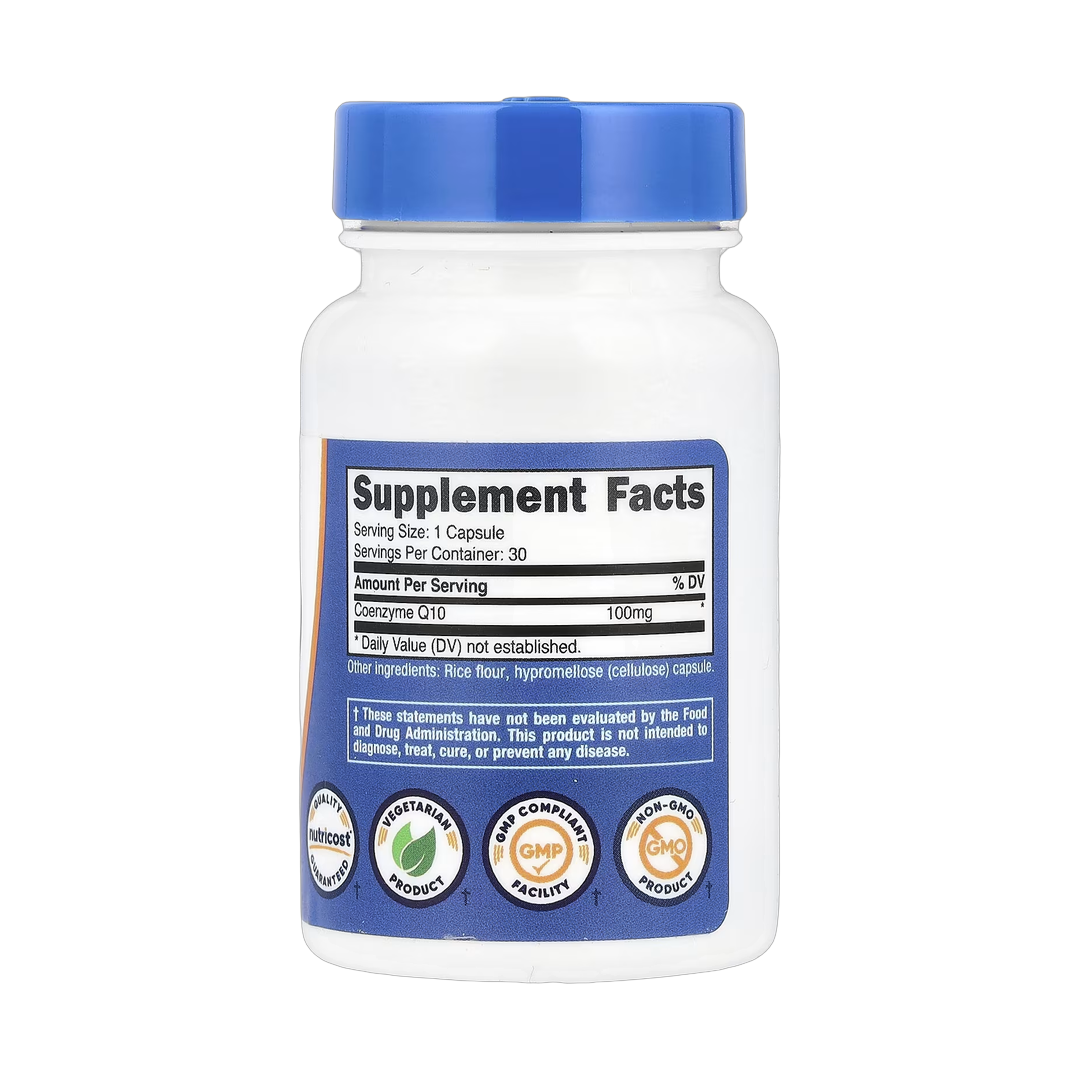 Nutricost, CoQ10, 100 mg, 30 Capsules back packaging view