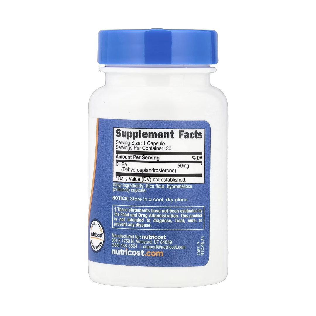 Nutricost, DHEA, 50 mg, 30 Capsules back packaging view