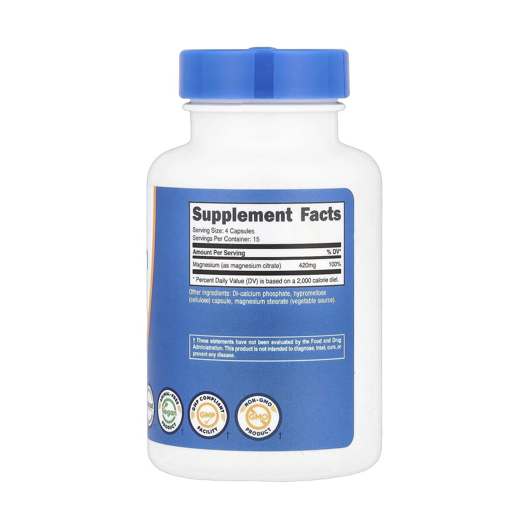 Nutricost, Magnesium Citrate, 60 Capsules back packaging view
