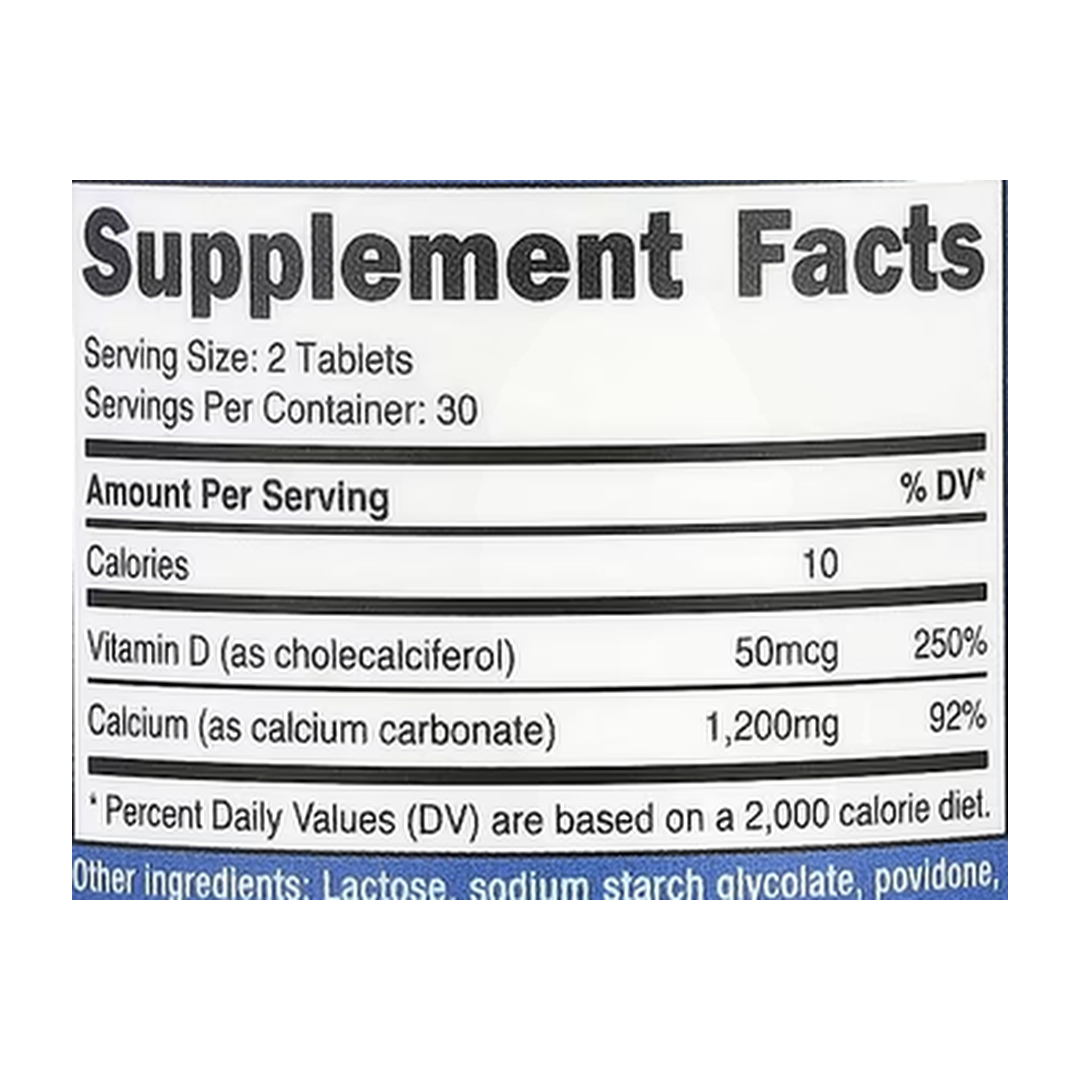 Nutricost, Calcium with Vitamin D, 60 Tablets supplement facts label showing ingredients, vitamins, minerals, and serving information