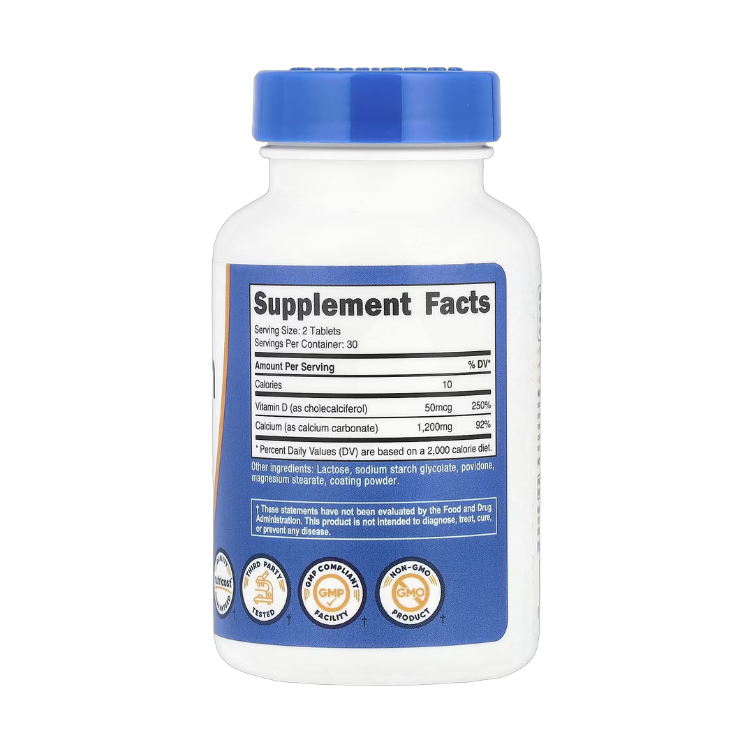 Nutricost, Calcium with Vitamin D, 60 Tablets back packaging view