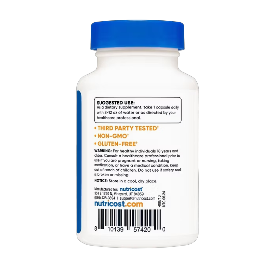 Nutricost, Ashwagandha Root, 600 Mg, 30 Capsules packaging side view