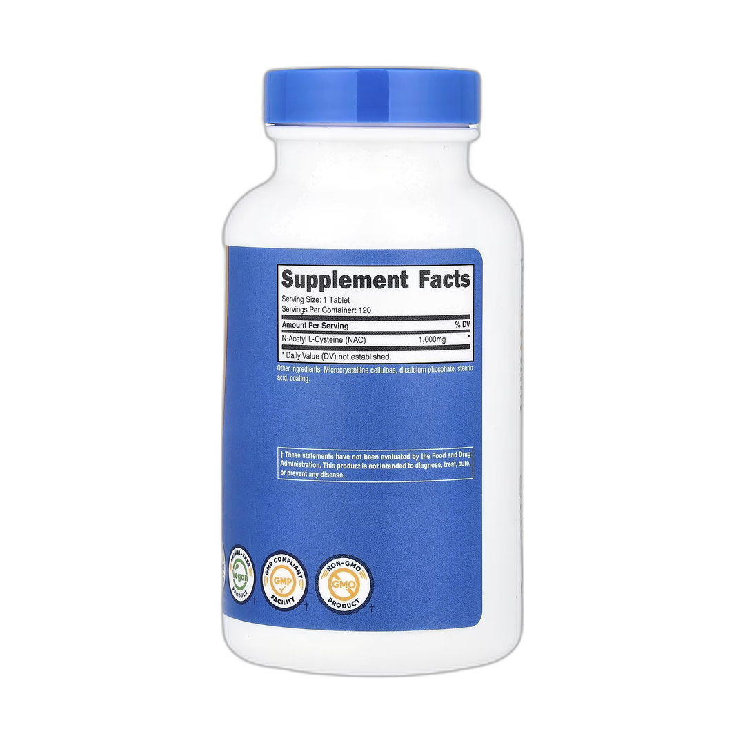 Nutricost, NAC, 1,000 mg, 120 Tablets back packaging view