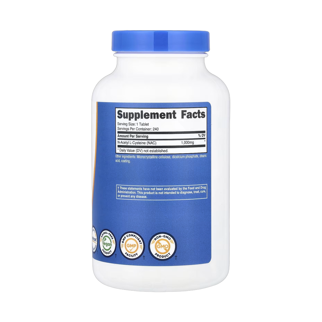 Nutricost, NAC, 1,000 mg, 240 Tablets back packaging view
